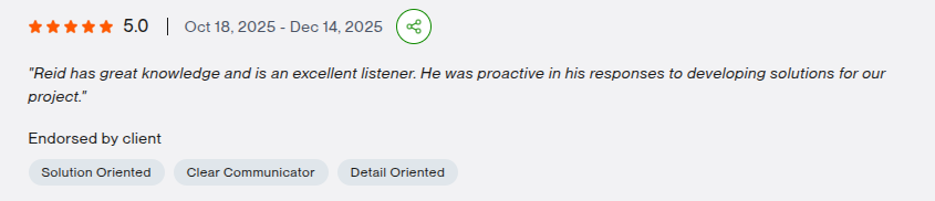 Upwork review screenshot from Chad
